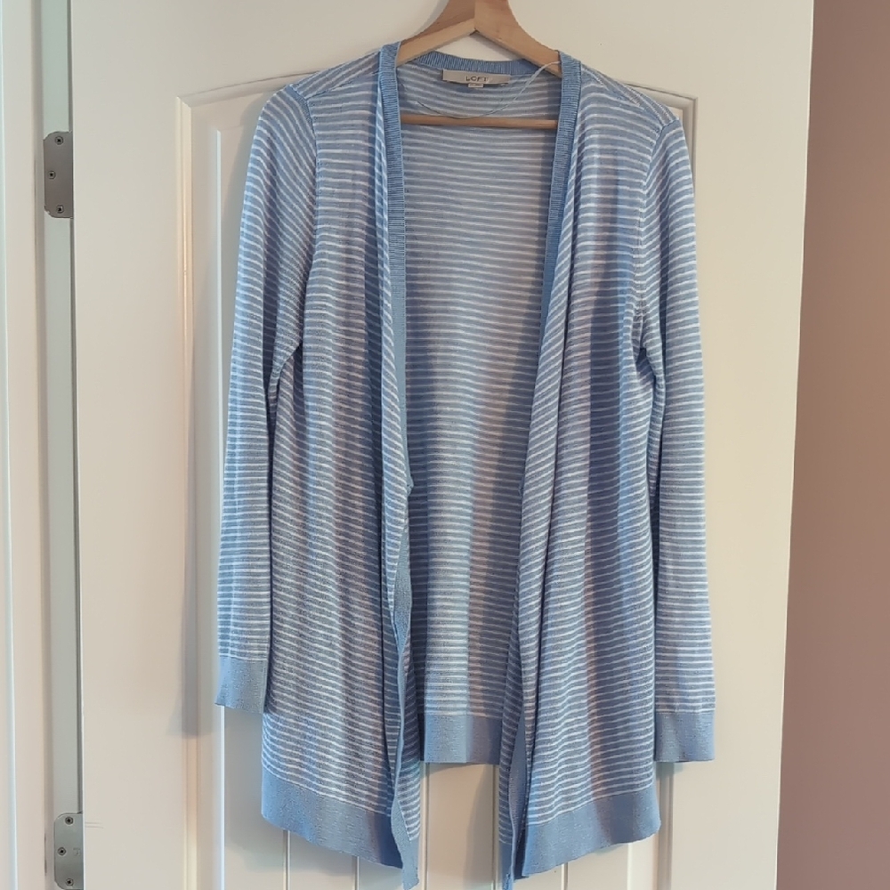 Loft Blue and White Striped Cardigan